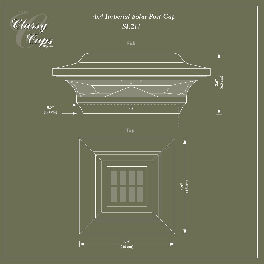 LED Solar Aluminum Imperial Post Cap Light Dimensions