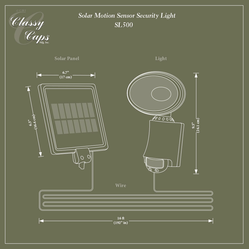 Solar LED Motion Sensor Security Light Dimensions