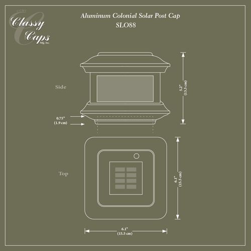 LED Solar Aluminum Colonial Post Light Cap Dimensions